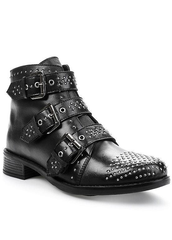 Leather Studded Biker Boots