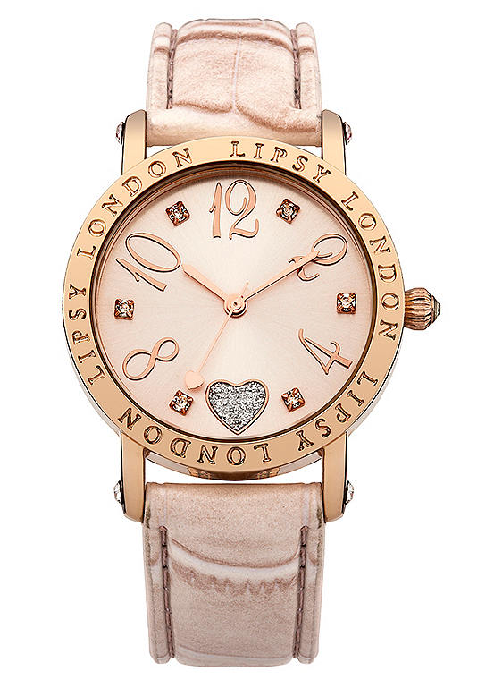 Lipsy Nude Strap Watch with Pale Rose Gold Sunray Dial