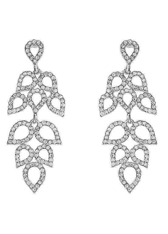 Love Rocks Filigree Crystal Leaves Chandelier Earrings
