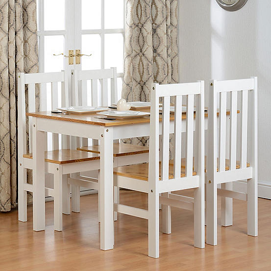 Ludlow White Wooden Table & 4 Chairs Dining Set