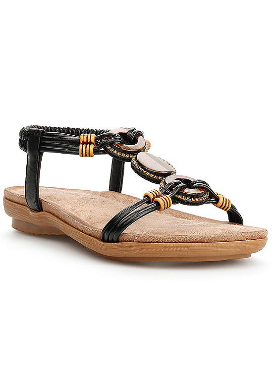 Lunar Black Bead Trim Sandals | Kaleidoscope