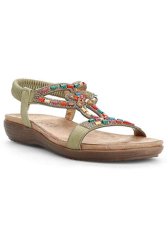 Lunar Exclusive Multi Beaded Low Wedge Sandals | Kaleidoscope