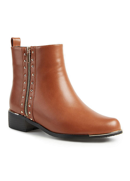 Lunar Exclusive Tan Dual Studded Ankle Boots