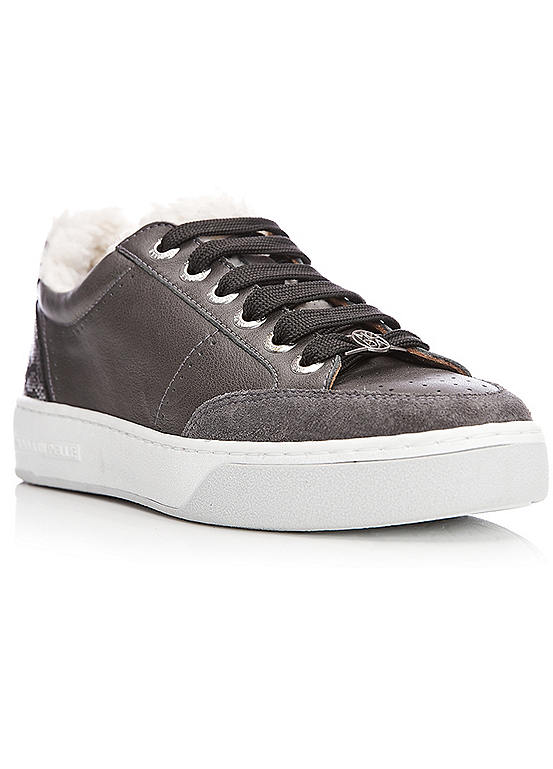 Moda In Pelle Agitha Grey Pewter Shearling Trim Trainers