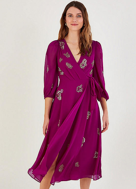 Monsoon Ava Sustainable Embellished Wrap Dress Kaleidoscope