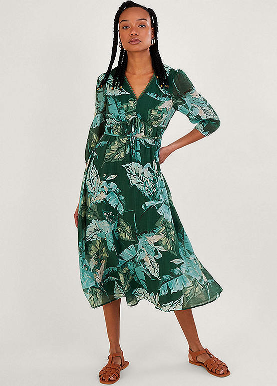 Monsoon Clara Palm Print Tea Dress with Lenzing Ecovero | Kaleidoscope