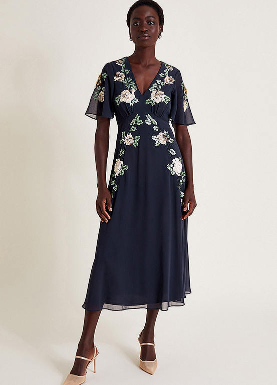 Monsoon Cora Floral Embellished Midi Tea Dress | Kaleidoscope