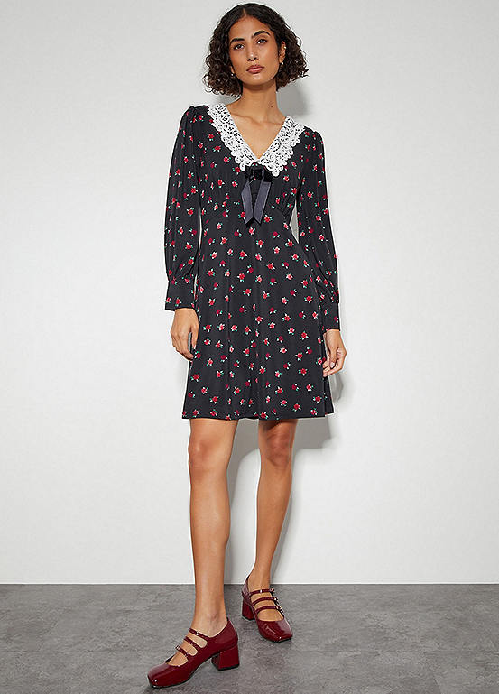 Monsoon Dion Lace Collar Jersey Dress Kaleidoscope