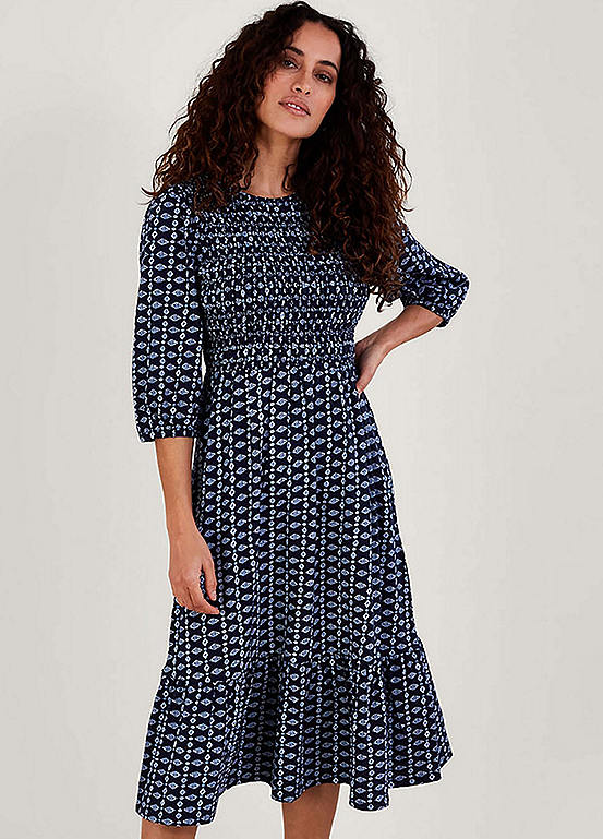 Monsoon Geometric Print Tiered Shirred Jersey Dress | Kaleidoscope