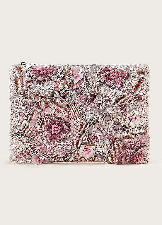Monsoon Hand Embellished 3D Flower Pouch