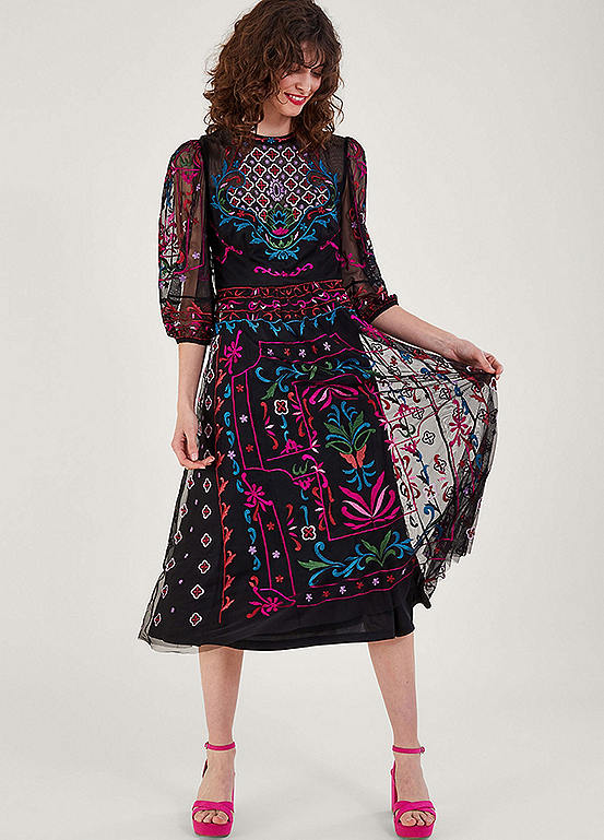 Monsoon Maddie Embroidered Tea Dress Kaleidoscope