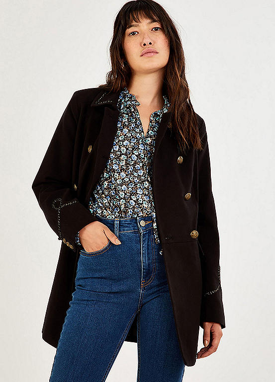 Monsoon Myla Military Detail Coat Kaleidoscope