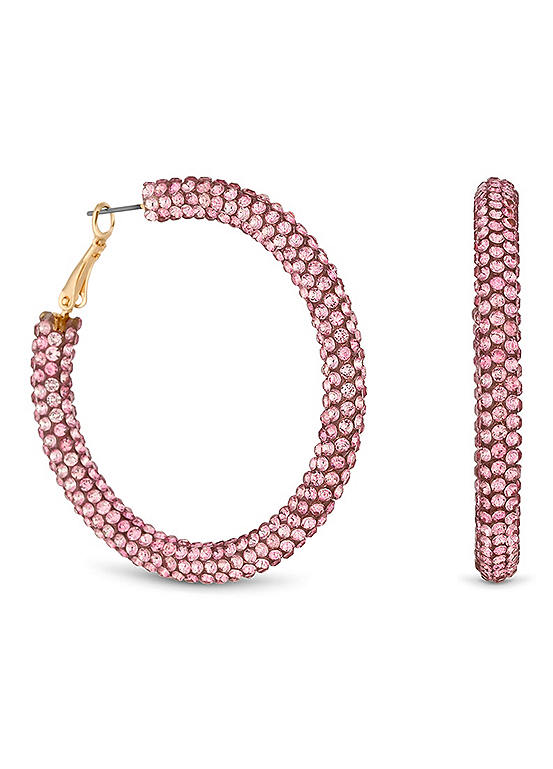 MOOD By Jon Richard Rose Gold Pink Diamante Tube Hoop Earrings