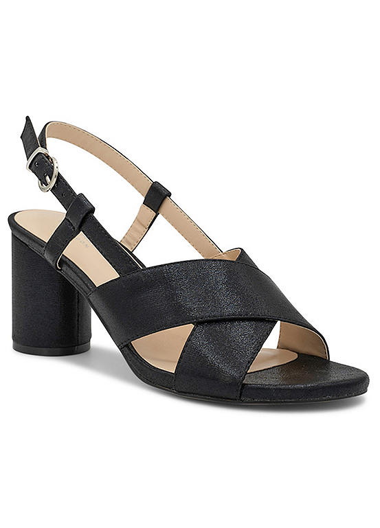 Paradox London Black Shimmer ’Ilana’ Mid Heel Sling Back Sandals