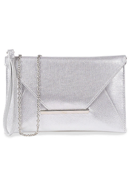 Paradox London Drina Silver Shimmer Envelope Clutch Bag