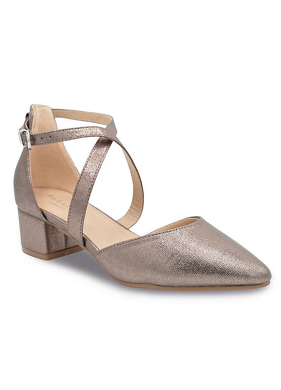 Paradox London Fran Pewter Shimmer Mid Block Heel Wide Fit Court Shoes