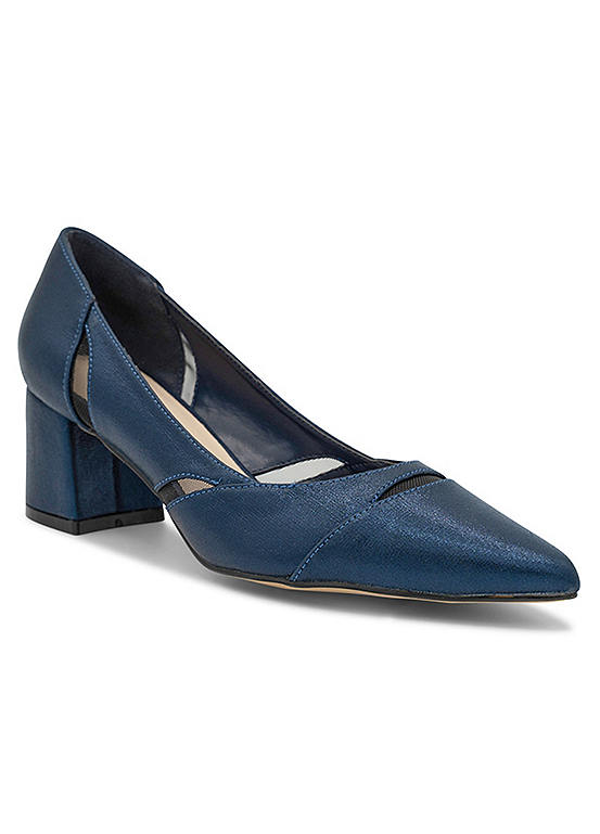 Paradox London Navy Shimmer Low Block Heel Court Shoes