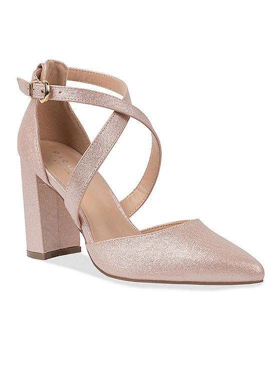 Paradox London ’Rylee’ Nude Shimmer High Block Heel Court Shoes