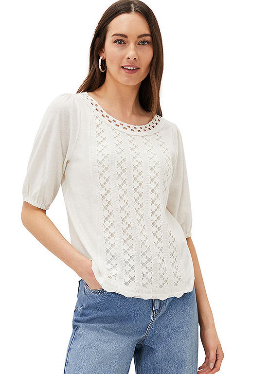 Phase Eight ’Jillian’ Crochet Front Slub Top | Kaleidoscope