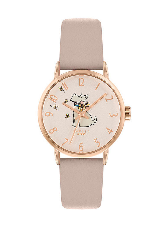 Radley London Ladies Dog Holding Flowers Dial Watch Cobweb Strap