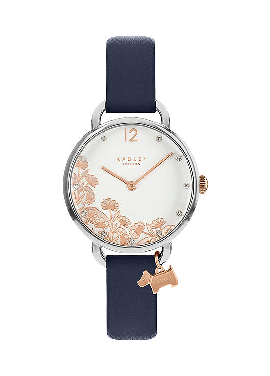 Radley London Ladies Open Shoulder Silver Sunray Dial Ink Strap Watch