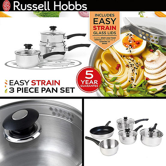 Russell Hobbs 3 Piece Stainless Steel Saucepan Set With Pouring Lip ...