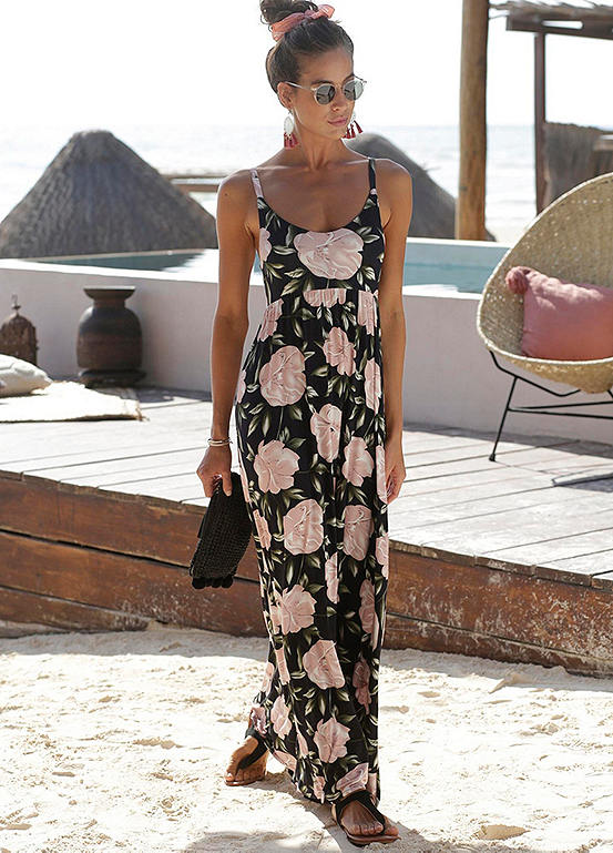 s.Oliver Beachwear Floral Print Tie-Back Maxi Dress
