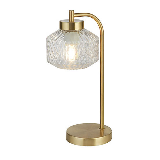 Satin Brass & Clear Textured Glass Table Lamp