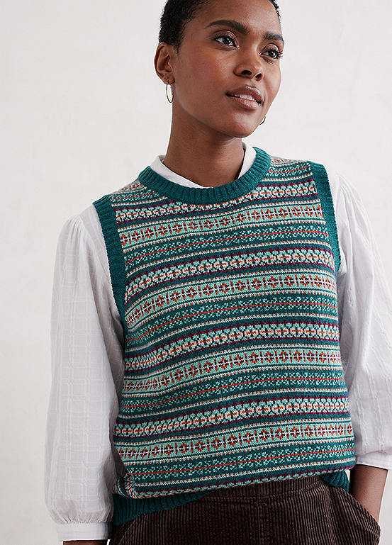 Seasalt Cornwall Blue Percella Cove Fair Isle Knitted Vest Kaleidoscope