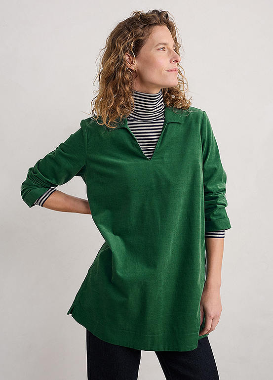 Seasalt Cornwall Green Lavethan Collared Corduroy Tunic | Kaleidoscope