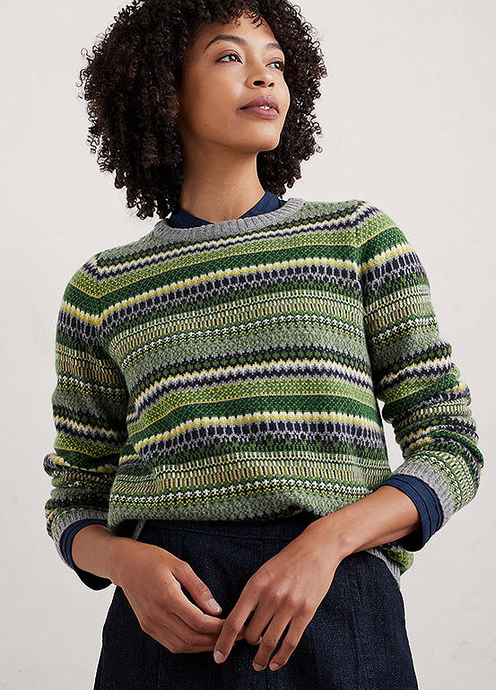 Seasalt Cornwall Green Percella Cove Fair Isle Jumper | Kaleidoscope