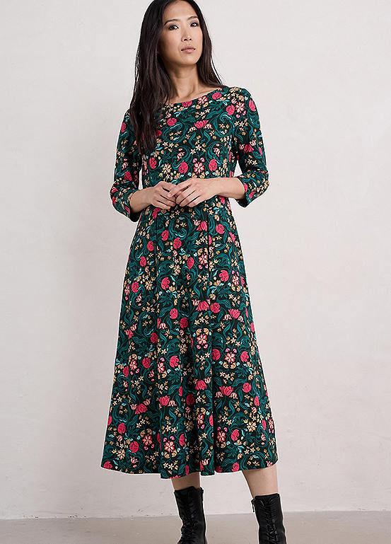 Seasalt Cornwall Green Wild Bouquet Three-Quarter Sleeve Midi Dress ...