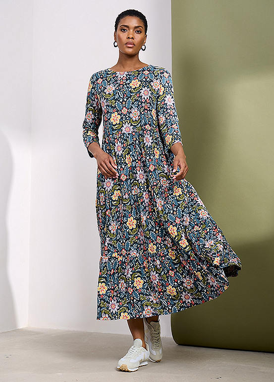 Seasalt Cornwall Multi Line Strokes Tiered Jersey Dress | Kaleidoscope