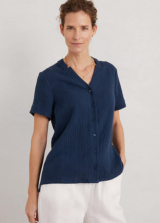 Seasalt Cornwall Navy Sand Castle Short Sleeve Shirt | Kaleidoscope