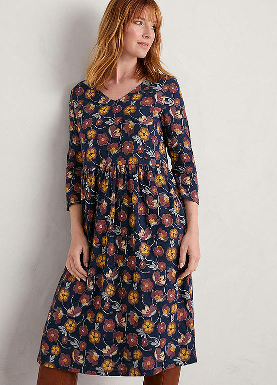Seasalt Cornwall Navy Three Quarter Length Brush Drawing Dress Kaleidoscope