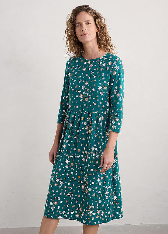 Seasalt Cornwall Teal Sea Strewn Midi Dress | Kaleidoscope