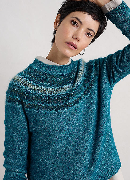 Seasalt Cornwall Teal Spruce Frost Mohair-Blend Fair Isle Jumper ...