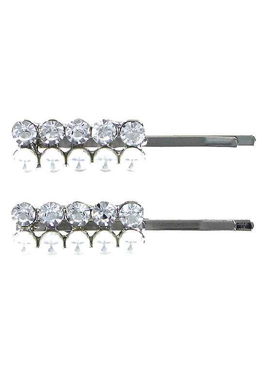 Set of 2 Pearl & Stone Hair Pins