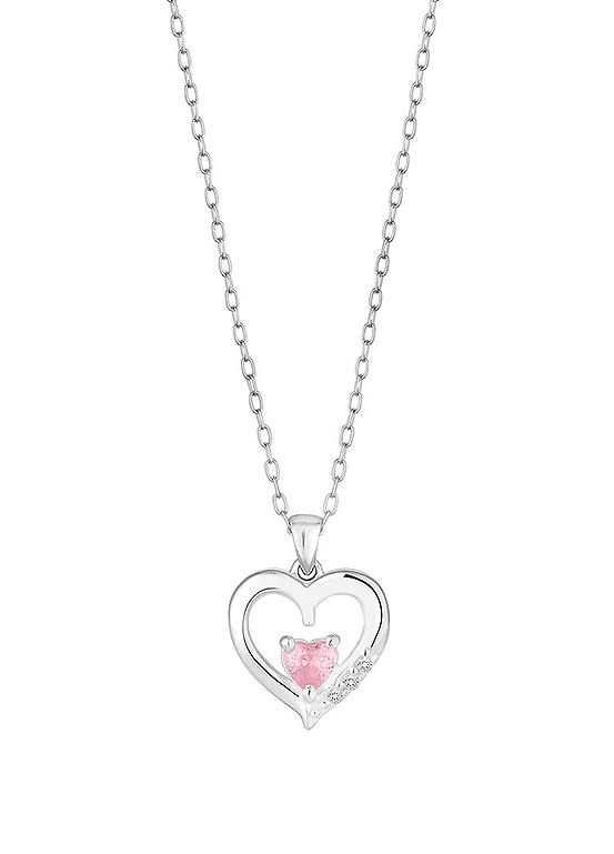 Simply Silver Recycled Sterling Silver 925 Pink Heart Pendant Necklace
