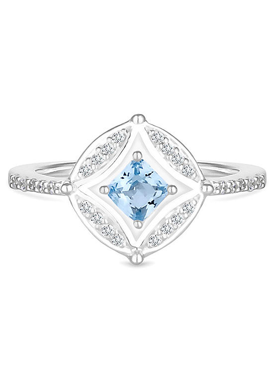 Simply Silver Sterling Silver 925 Blue Spinel and Cubic Zirconia Ring