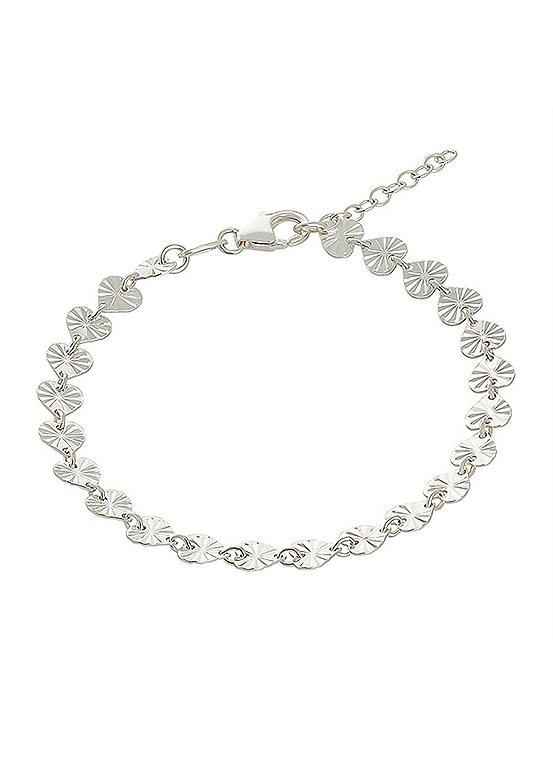 Simply Silver Sterling Silver 925 Diamond Cut Heart Row Bracelet