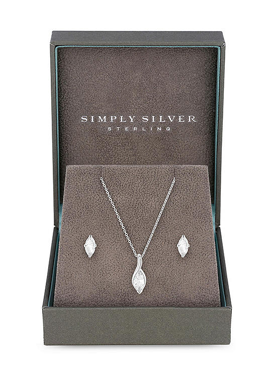 Simply Silver Sterling Silver 925 Marquisse Navette Set - Gift Boxed