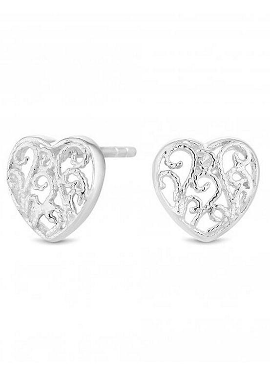 Simply Silver Sterling Silver 925 Mini Filigree Heart Stud Earrings