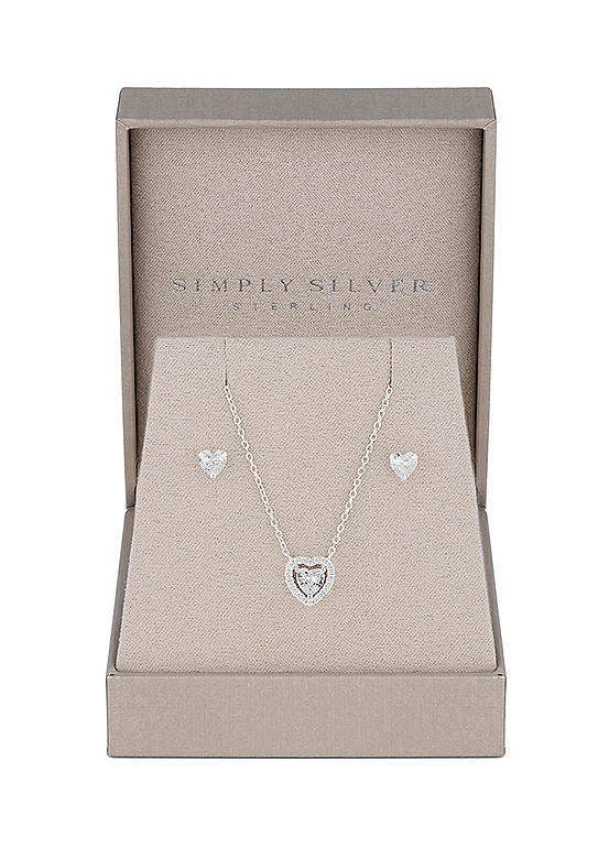Simply Silver Sterling Silver 925 Plated Halo Heart Set