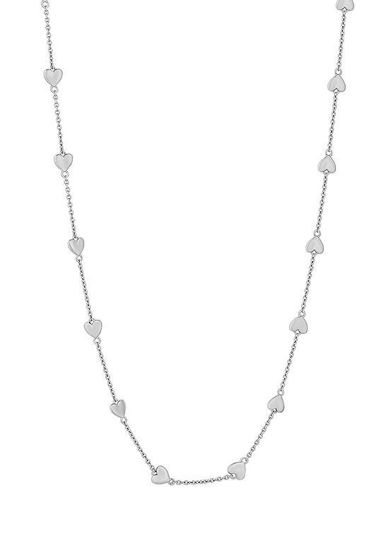 Simply Silver Sterling Silver 925 Polished Heart Station Necklace