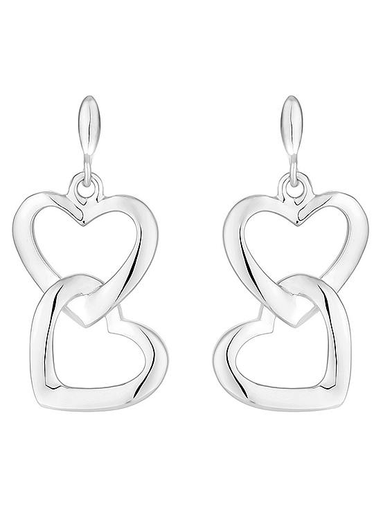 Simply Silver Sterling Silver 925 Polished Open Double Drop Heart Earrings