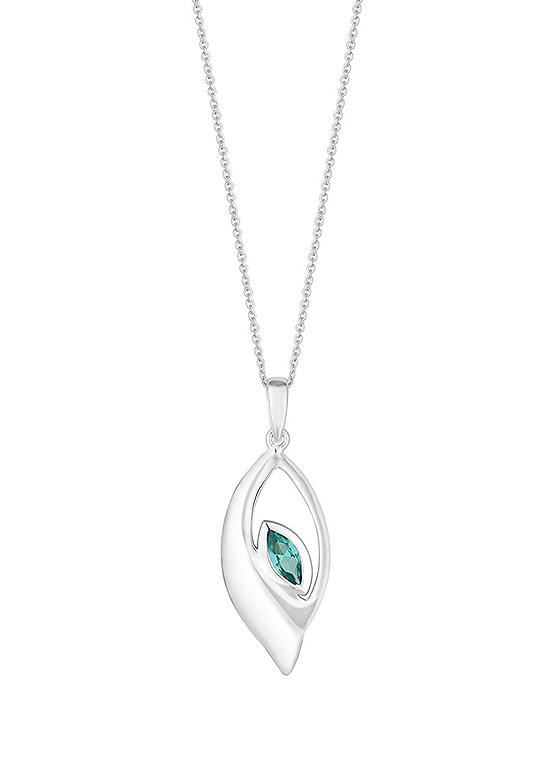 Simply Silver Sterling Silver 925 Tourmaline Navette Pendant Necklace