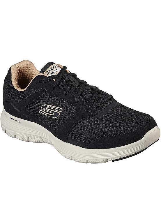 Skechers Black Leather Overlay Knit Lace-Up Trainers