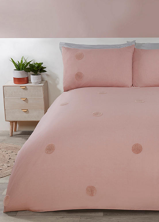 Sleepdown Blush Embroidered Tufted Polka Dot Circles Duvet Cover Set
