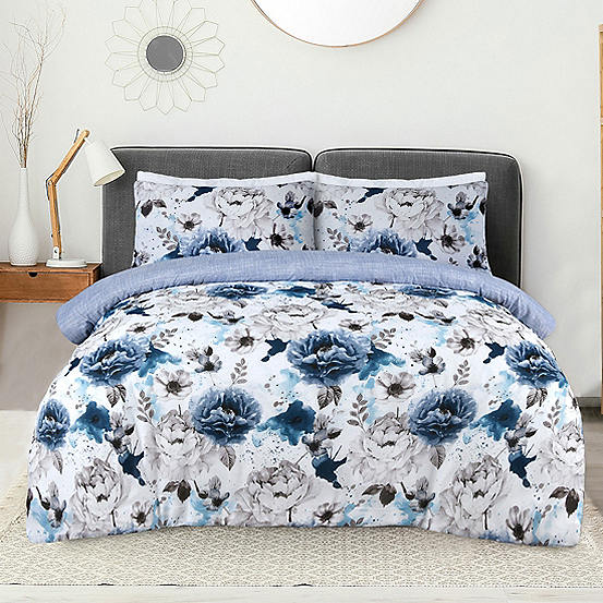 Sleepdown Inky Floral Blue Duvet Cover Set